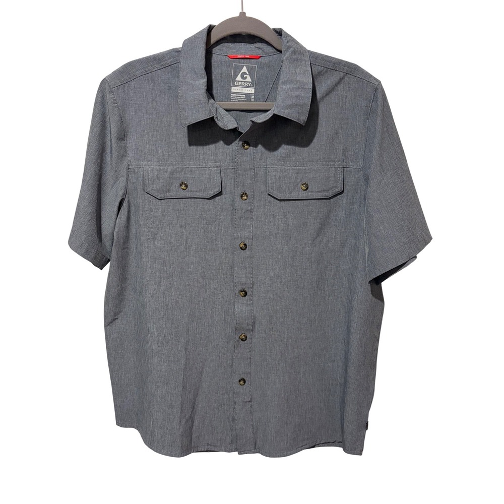 Gerry Mens Gray Short Sleeve Button Down Stretch Hiking Shirt Medium 1560863
